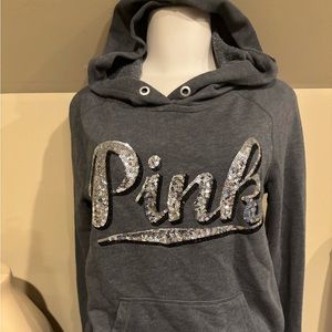 Victoria Secret Pink Hoodie gray in color size small. Pink in Sequins